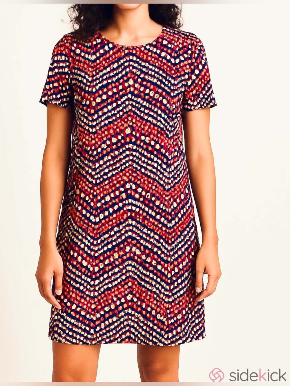 Everly Red Yellow Blue Abstract Print SZ S Retro 60s Modern Contemporary Dress